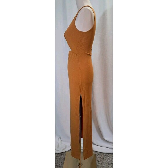 L*SPACE Scoop Neck Twist Front Rust Orange Side Slit Maxi Dress Rib Knit Size M - Picture 5 of 9